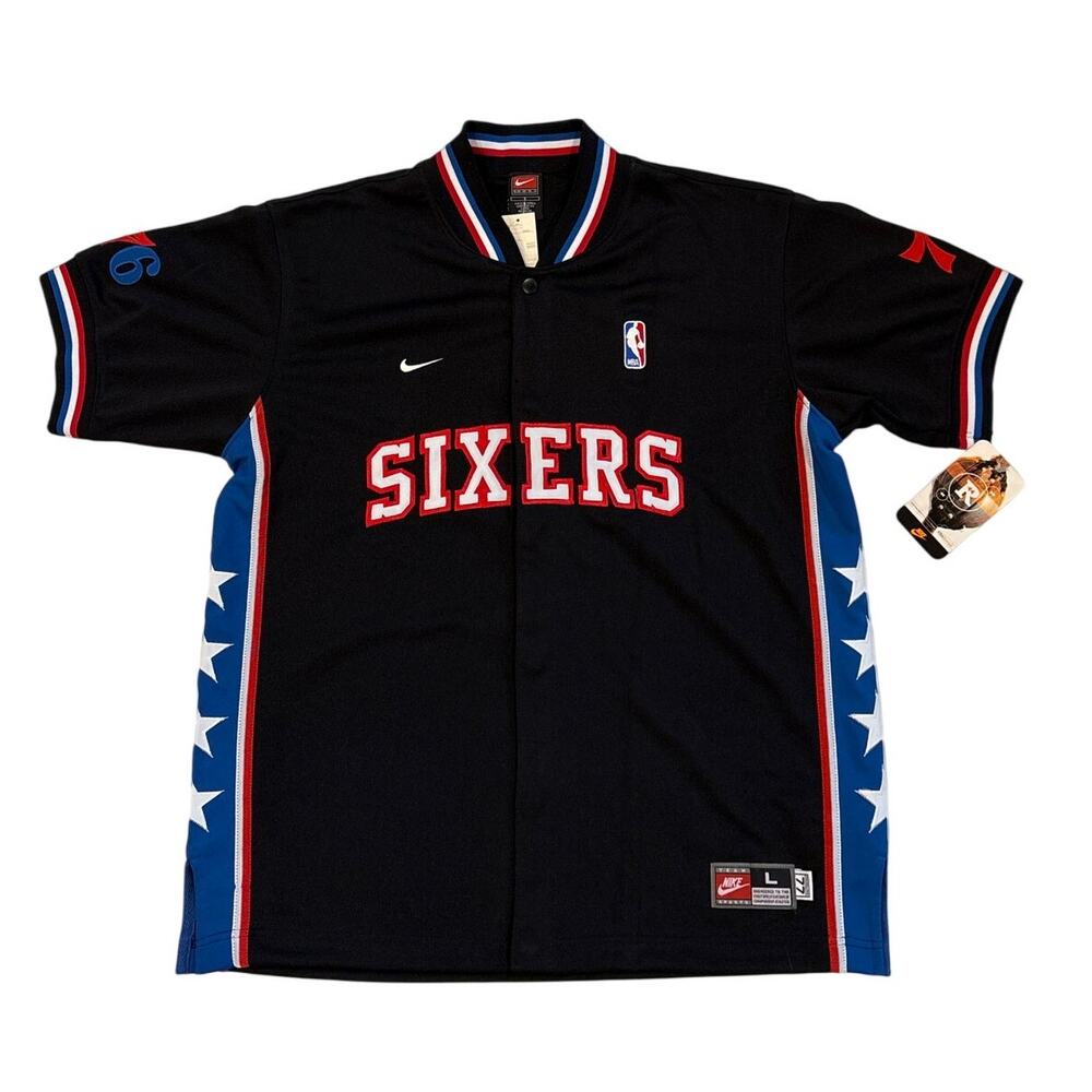 Vtg Nike Philadelphia 76ers Basketball Warm Up Snap Jacket Boy Large 16-18 Black